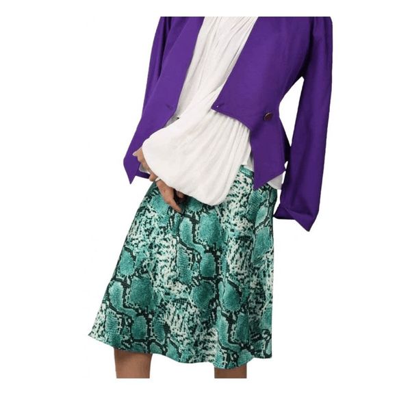 RACHEL ZOE Green Snake Print A-Line Midi Skirt Size Large - Picture 6 of 8